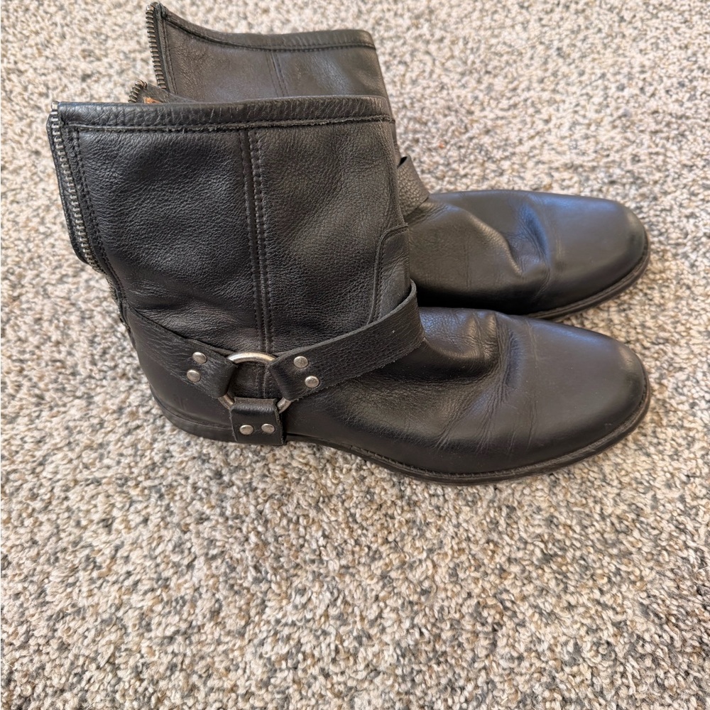 Frye Black Leather Moto Boots
